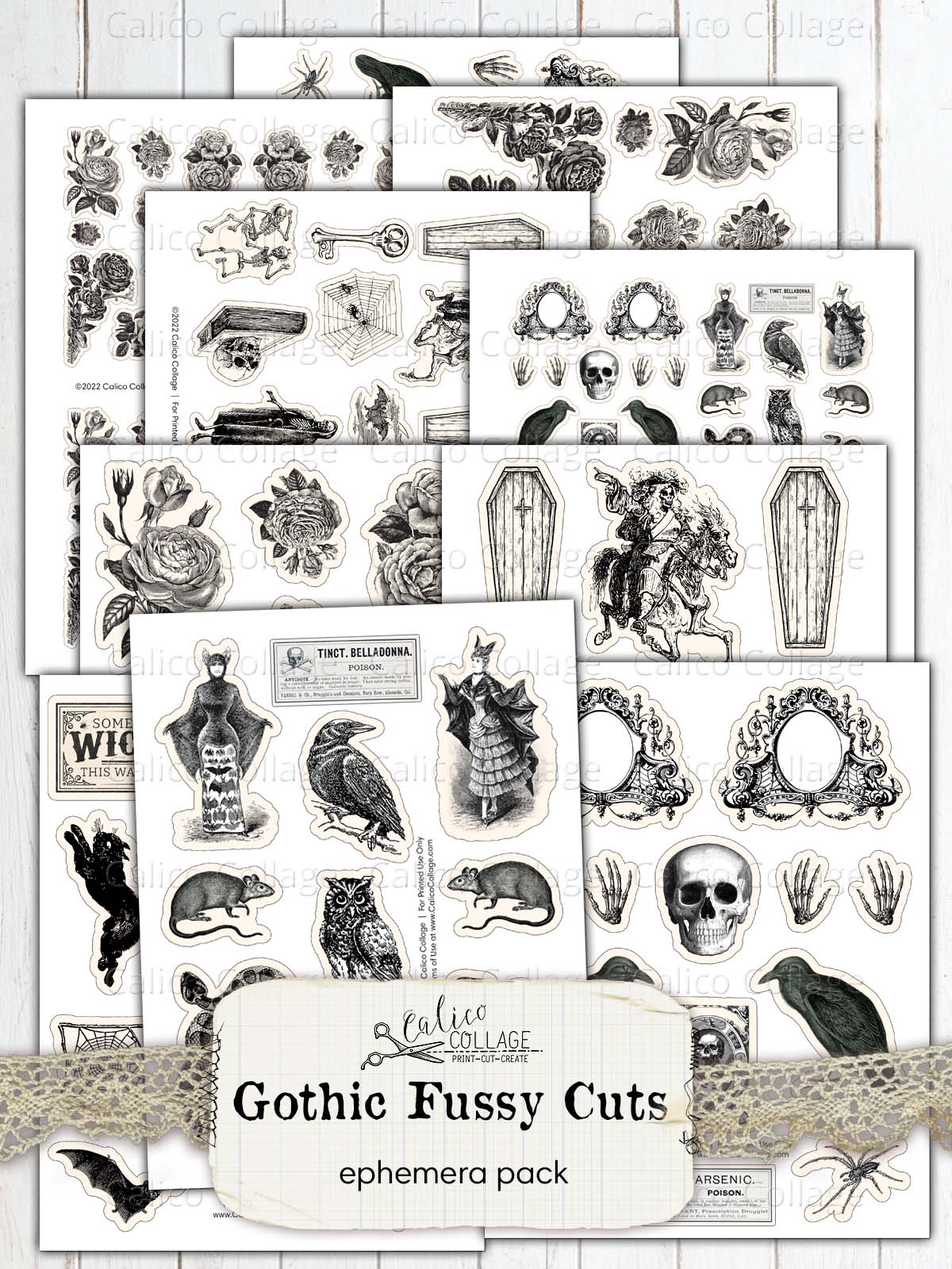Gothic Fussy Cuts, Halloween Junk Journal Printables