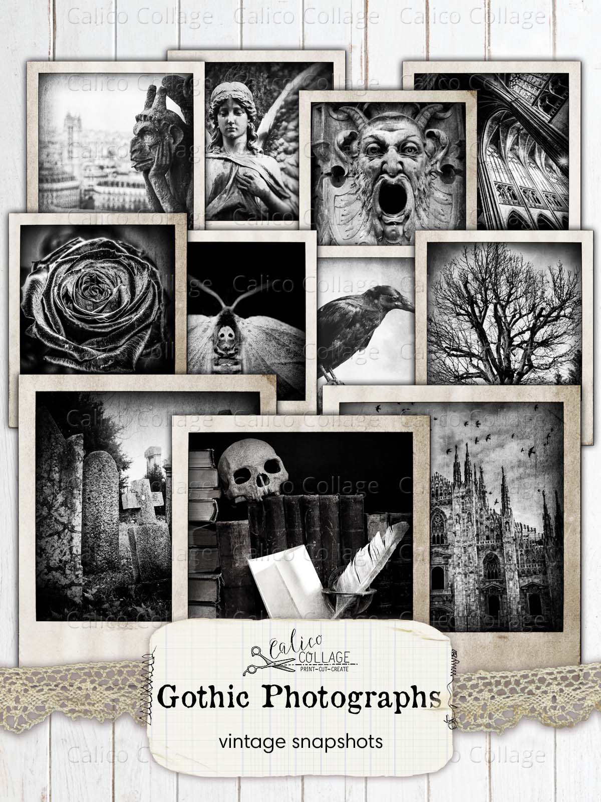 Autumn Gothic digital papers, rustic halloween skull scrapbook paper  backgrounds