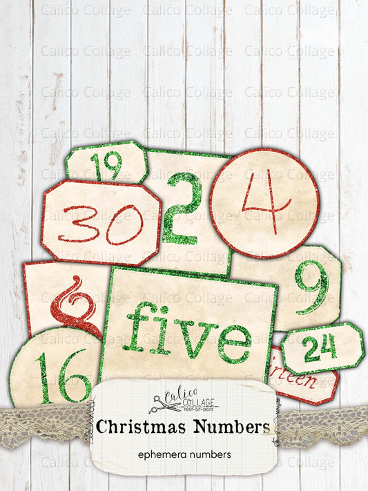 Christmas Number Ephemera, Junk Journal Printable