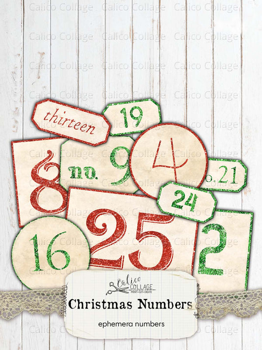 Christmas Number Ephemera, Junk Journal Printable