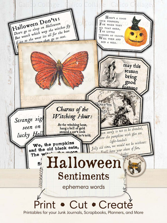 Halloween Sentiments, Halloween Ephemera for Junk Journals