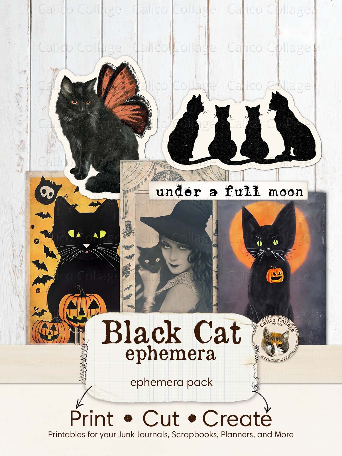 Black Cat Halloween Ephemera for Junk Journals