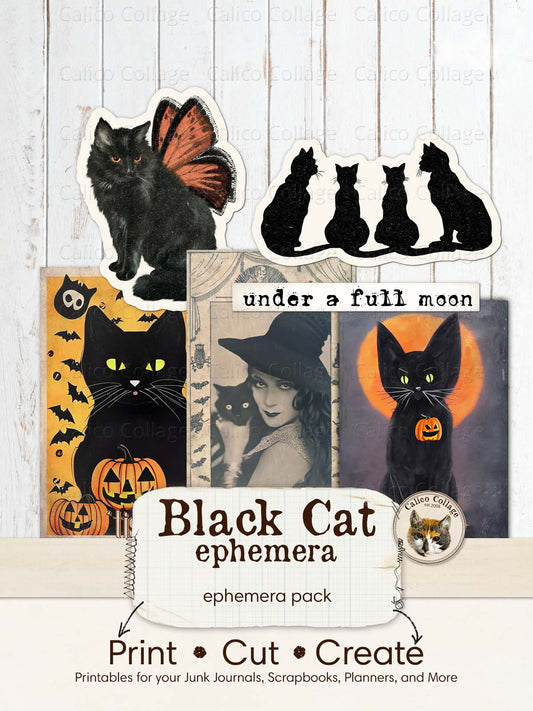 Black Cat Halloween Ephemera for Junk Journals