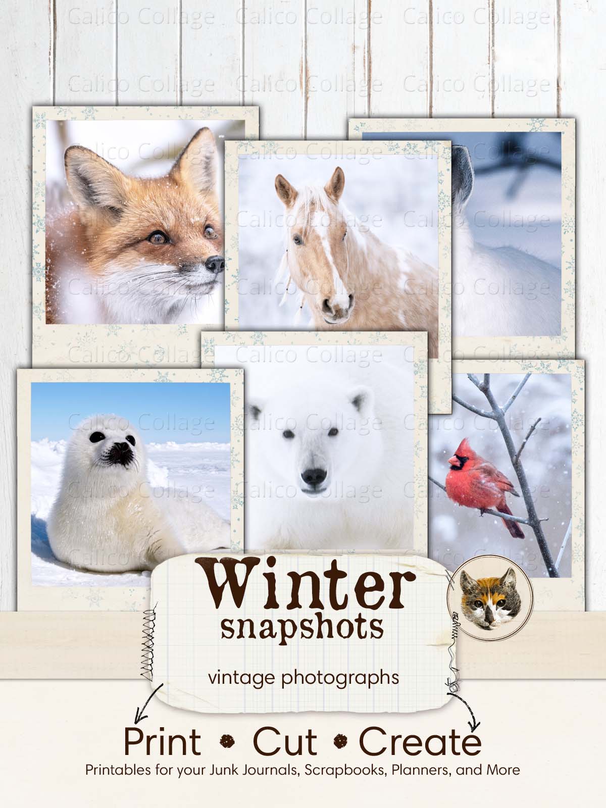 Snow Animals Vintage Pictures Ephemera for Junk Journals