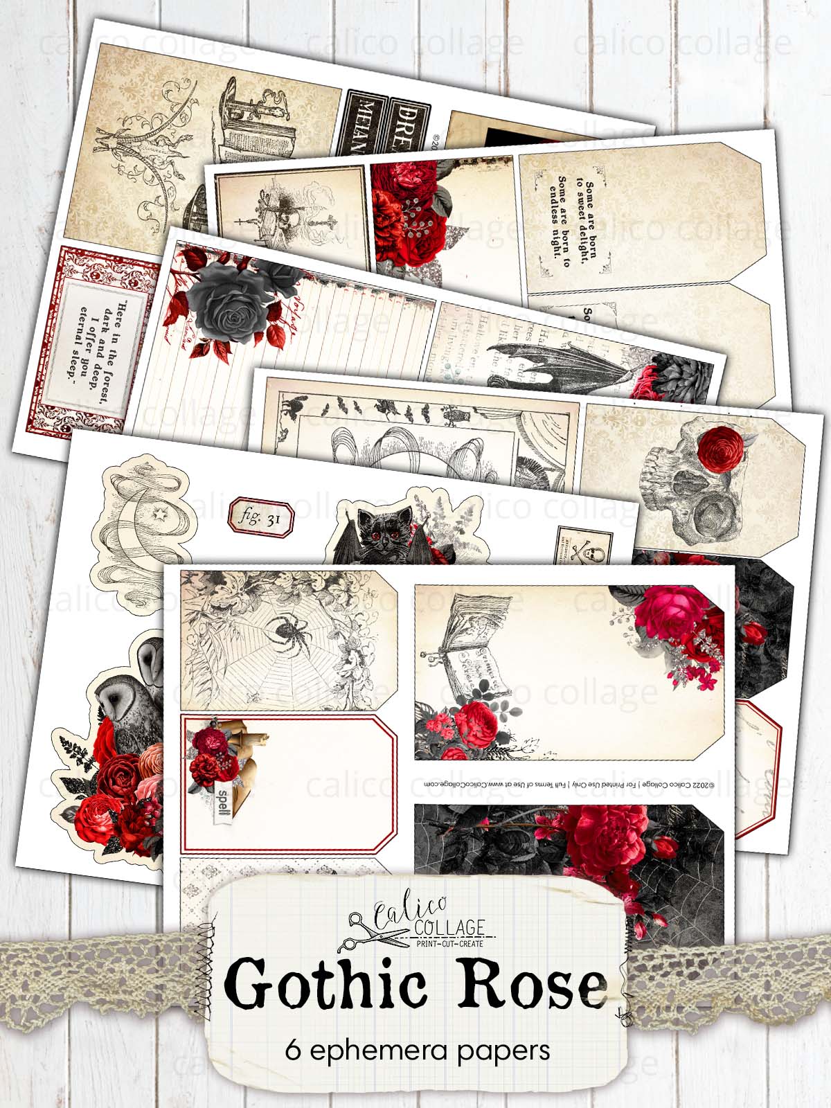 Halloween Ephemera Junk Journal Printable - Gothic Rose