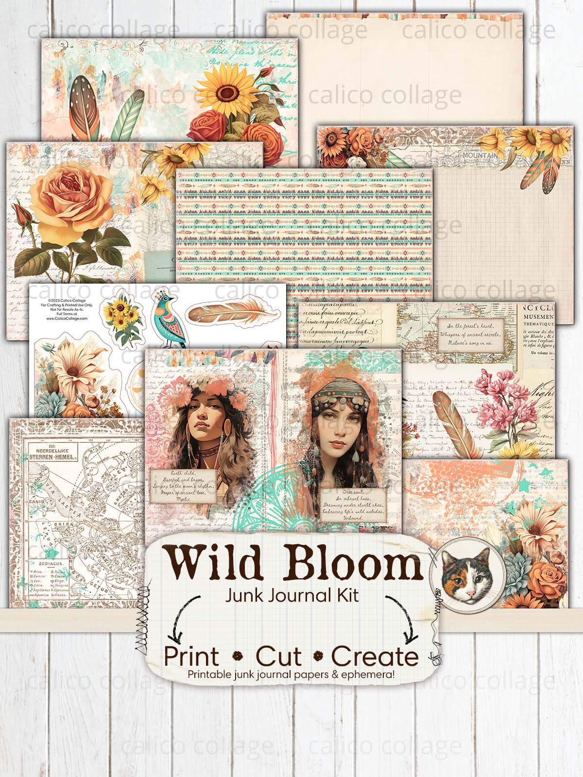 Wild Bloom Junk Journal Bundle, Boho Chic Junk Journal Printables