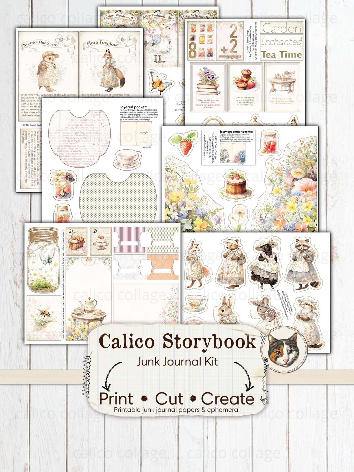 Beatrix Potter Inspired Junk Journal Kit, Calico Storybook