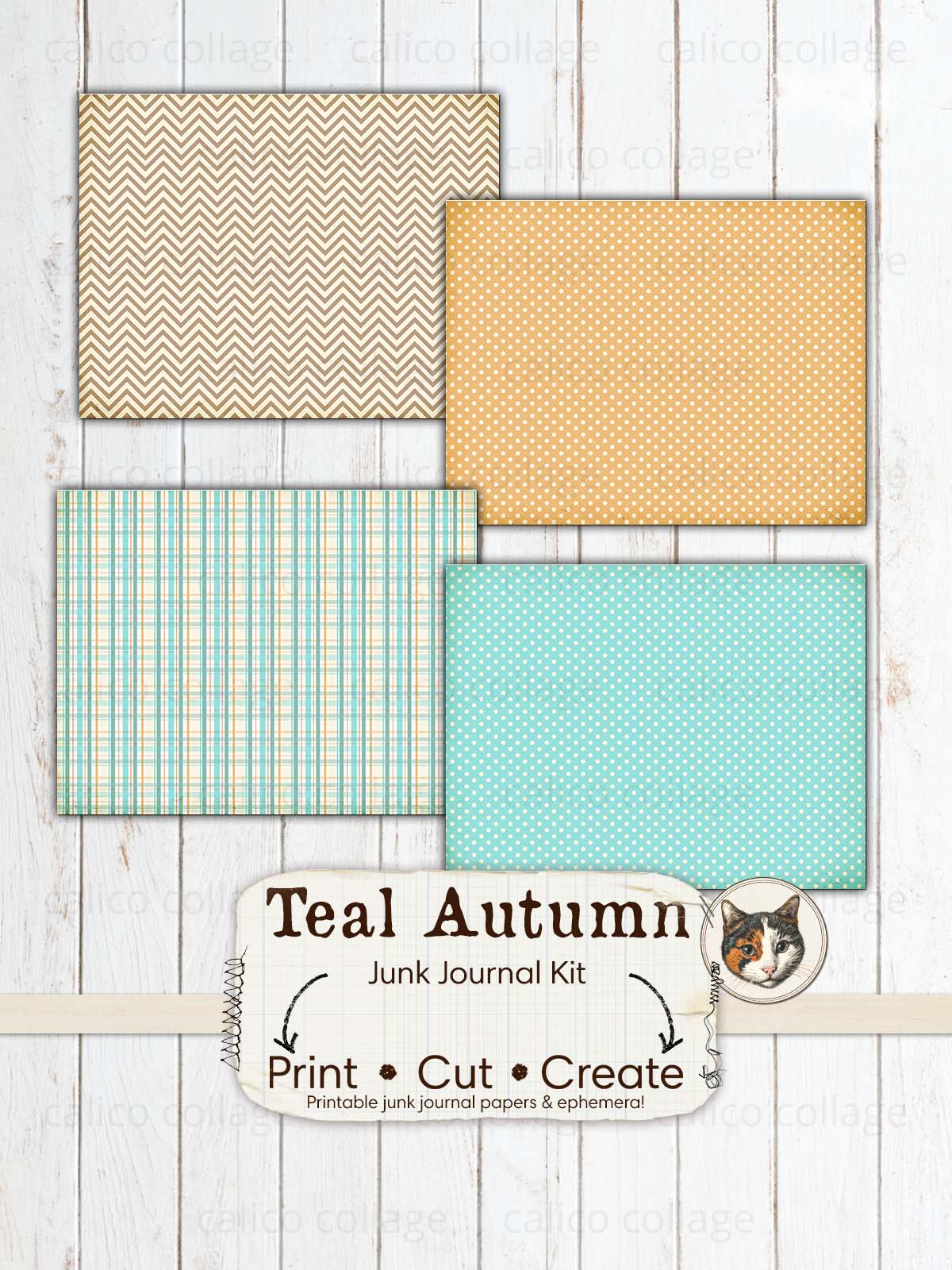 Teal Autumn Junk Journal Kit, Fall Junk Journal