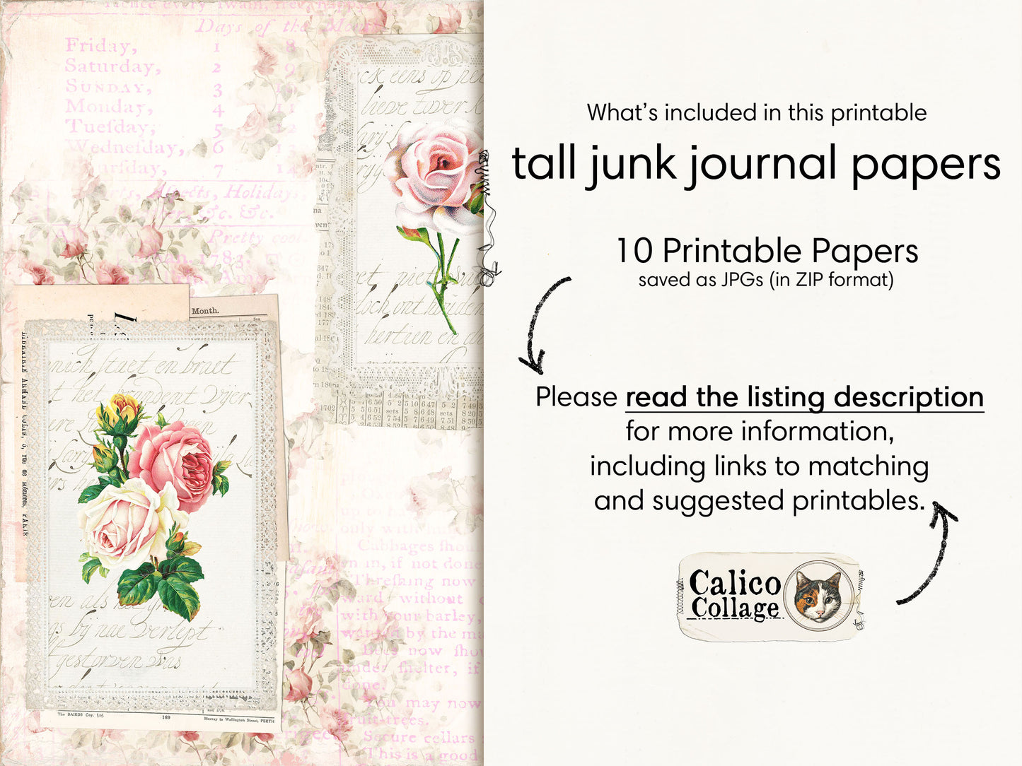 Tall Junk Journal Papers, Antique Papers