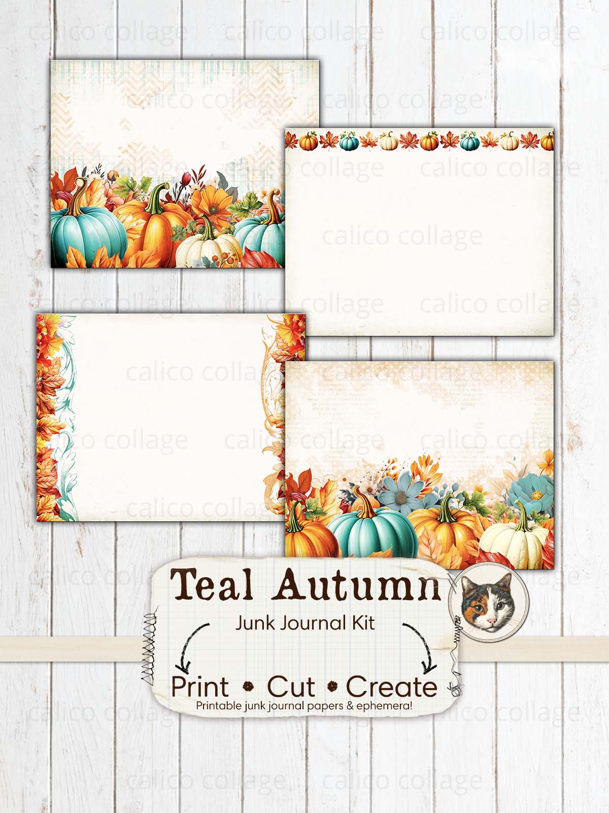 Teal Autumn Junk Journal Kit, Fall Junk Journal