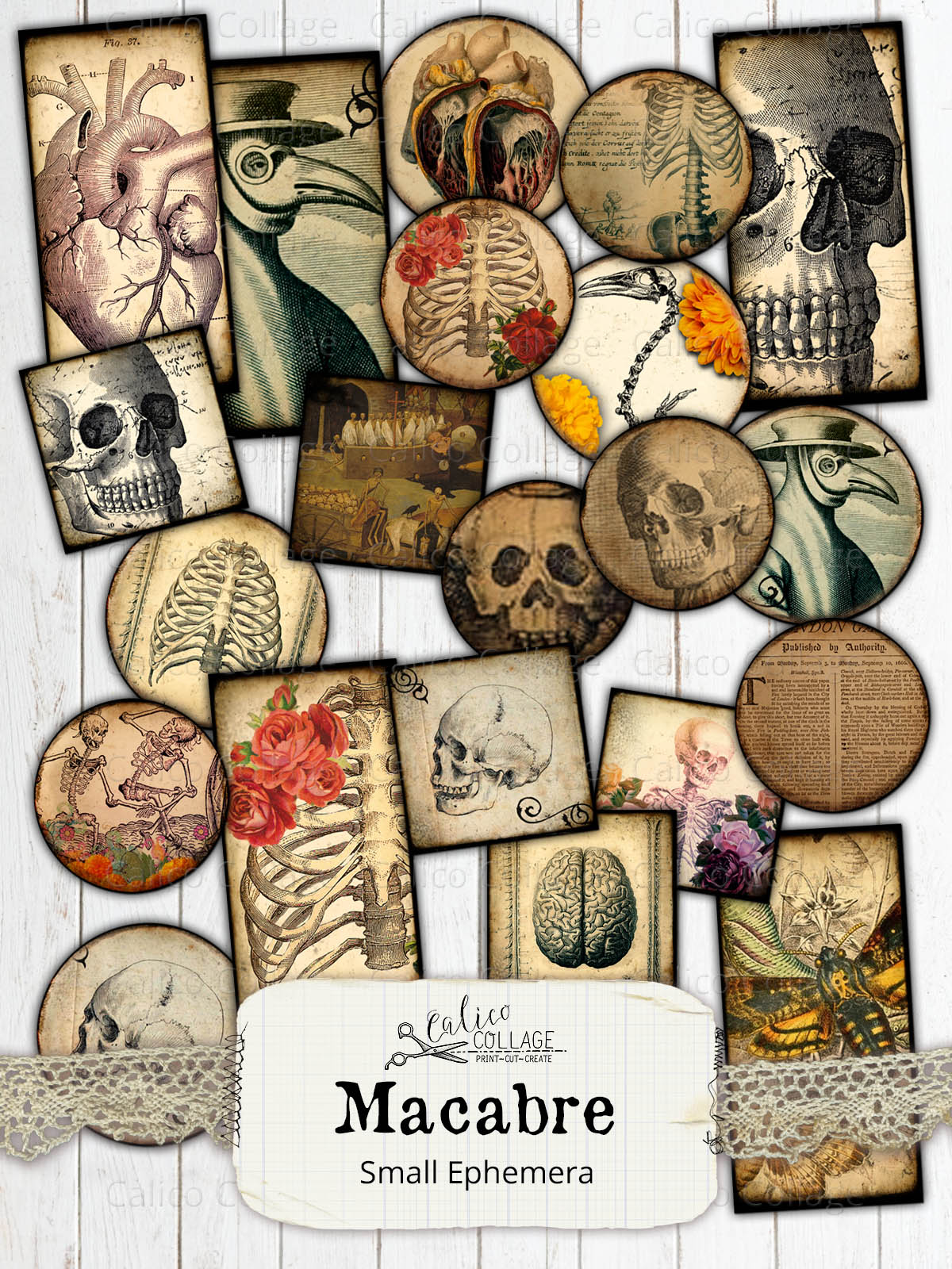 Printable Macabre Ephemera Pack Junk Journal Kit, Vintage Gothic