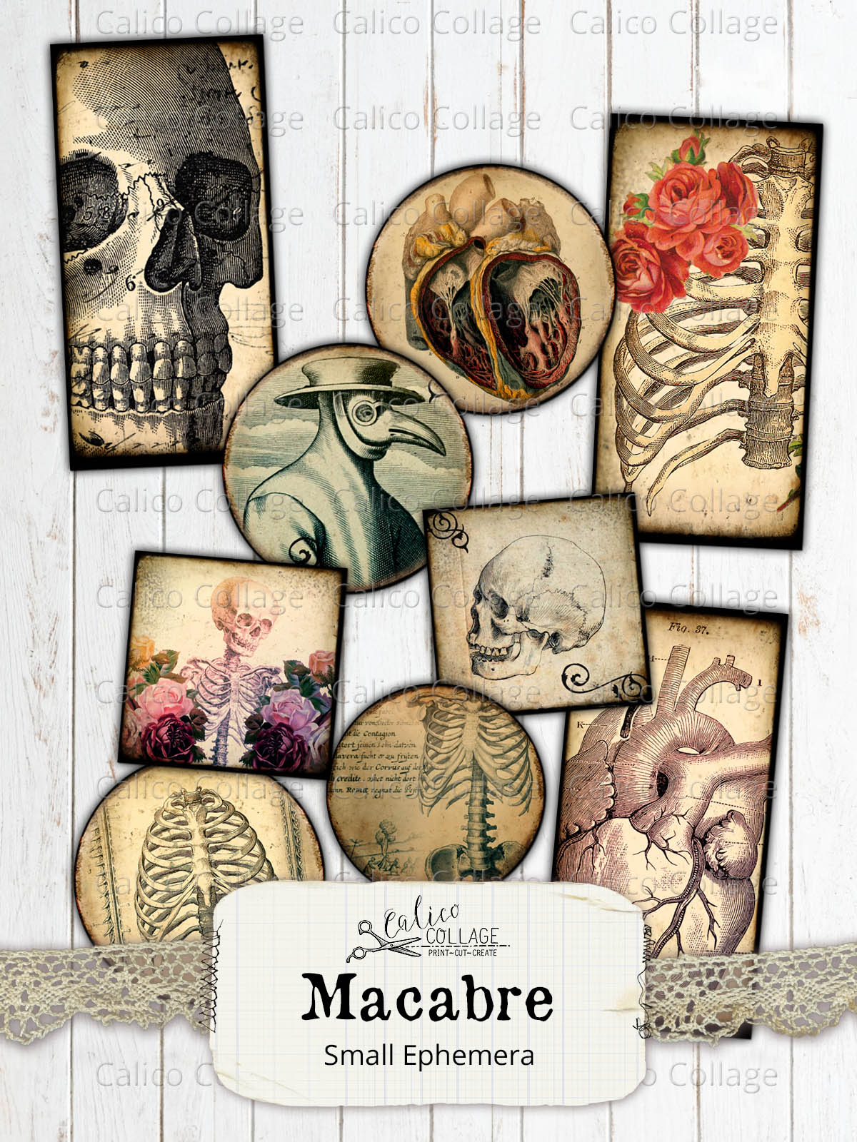 Printable Macabre Ephemera Pack Junk Journal Kit, Vintage Gothic