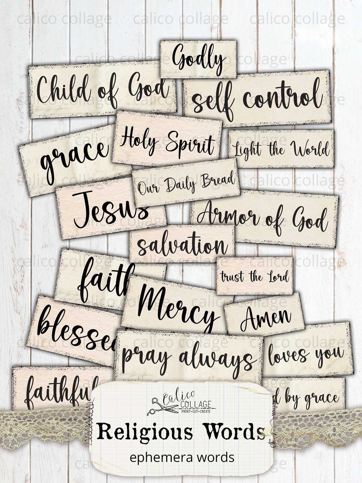 Religious Ephemera Words, Printable Bible Journaling