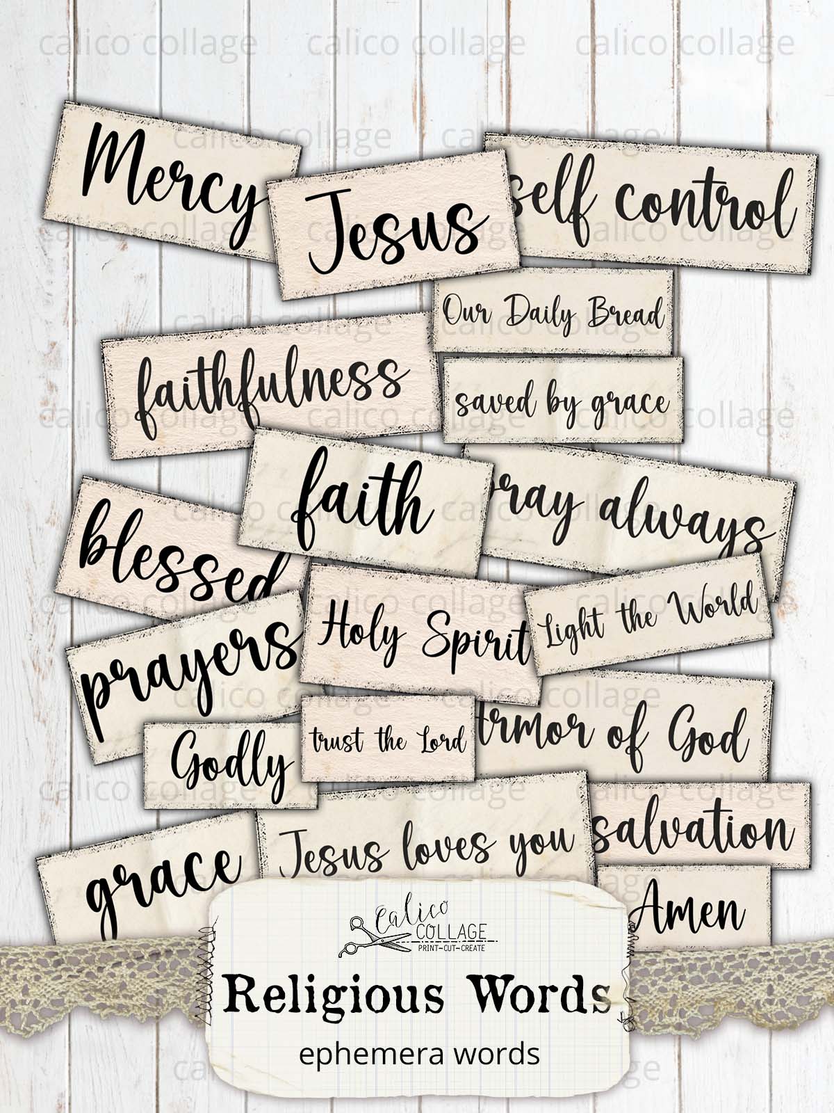 Religious Ephemera Words, Printable Bible Journaling