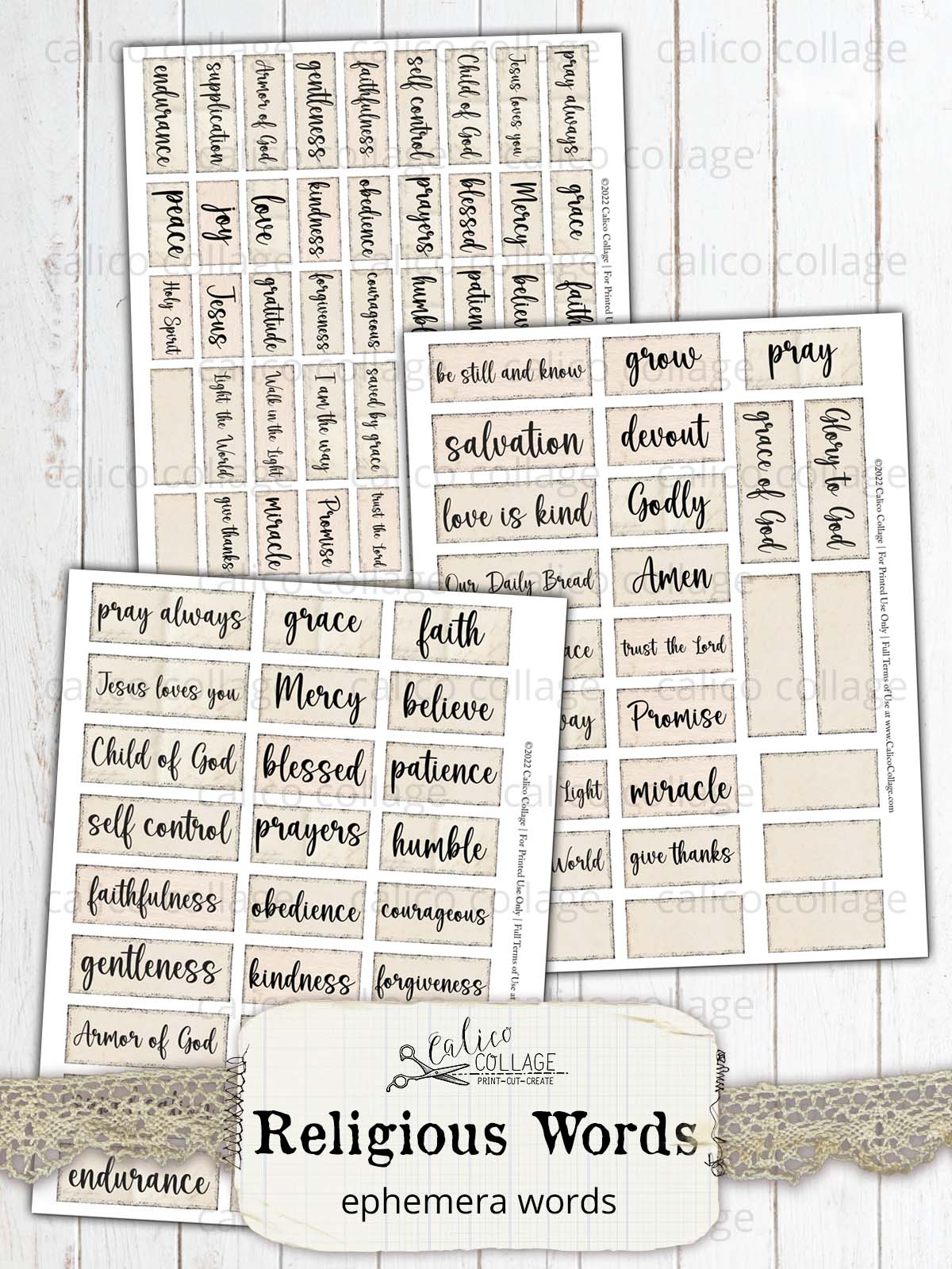 Religious Ephemera Words, Printable Bible Journaling