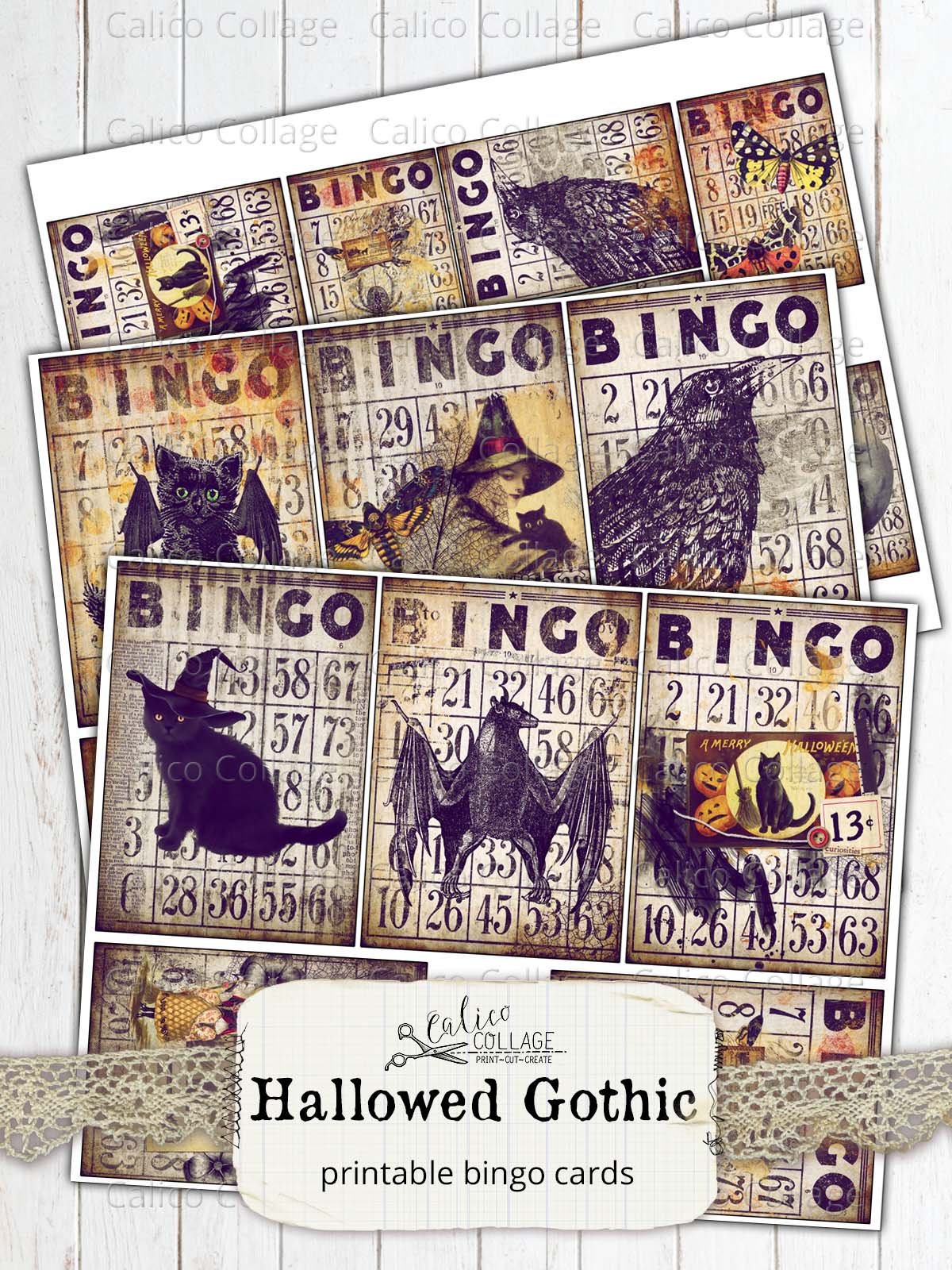 Printable Halloween Bingo Cards, Junk Journal Printable