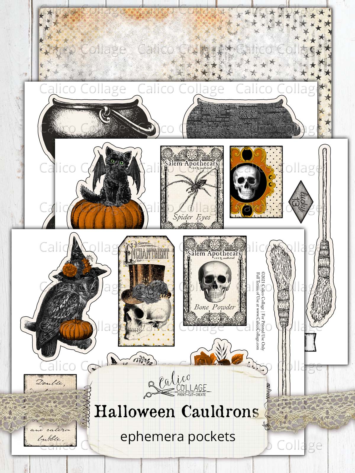 Printable Halloween Cauldron Pockets, Junk Journal Printable