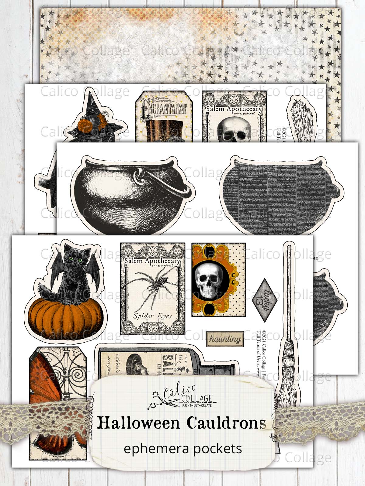 Printable Halloween Cauldron Pockets, Junk Journal Printable