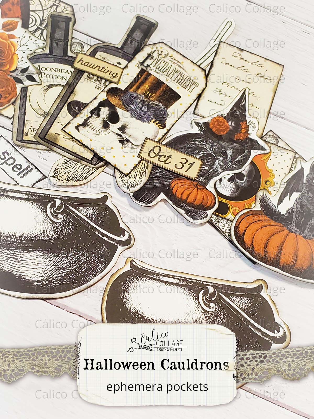 Printable Halloween Cauldron Pockets, Junk Journal Printable