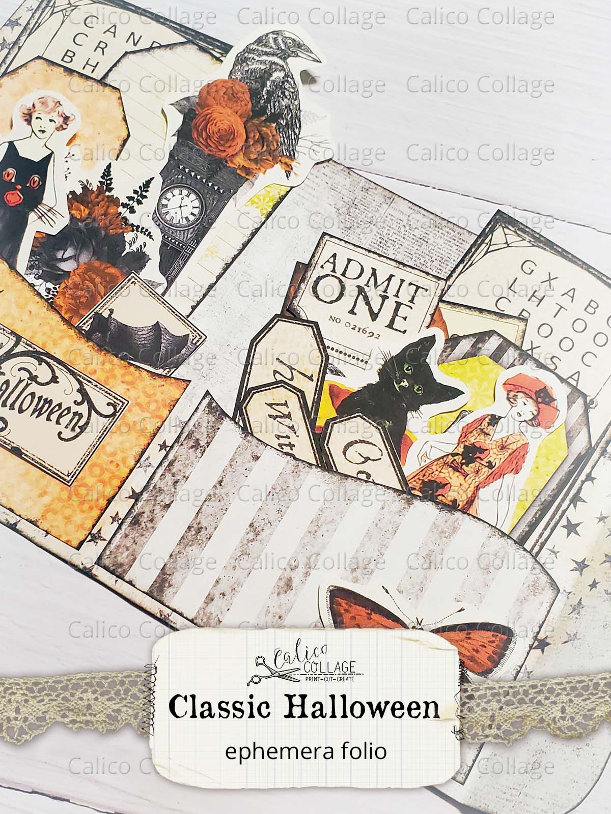 Halloween Ephemera Junk Journal Folio, Classic Halloween Ephemera