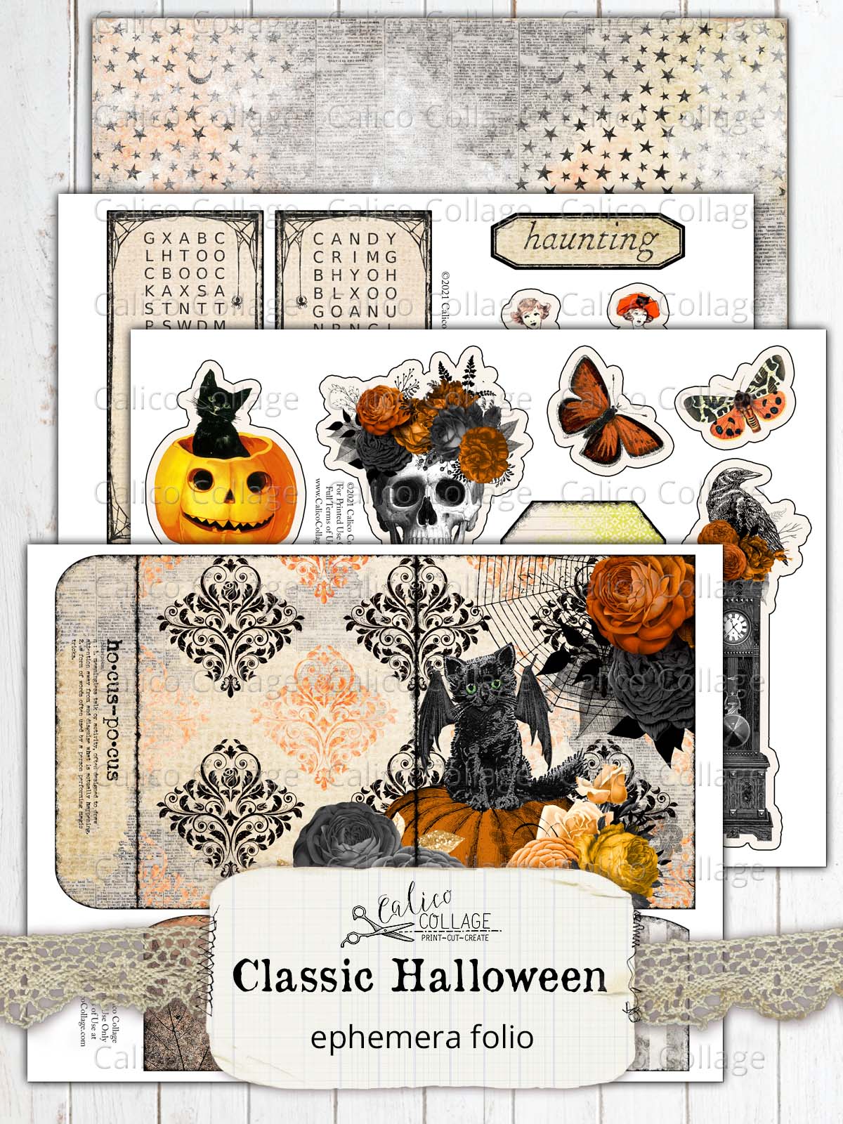 Halloween Ephemera Junk Journal Folio, Classic Halloween Ephemera