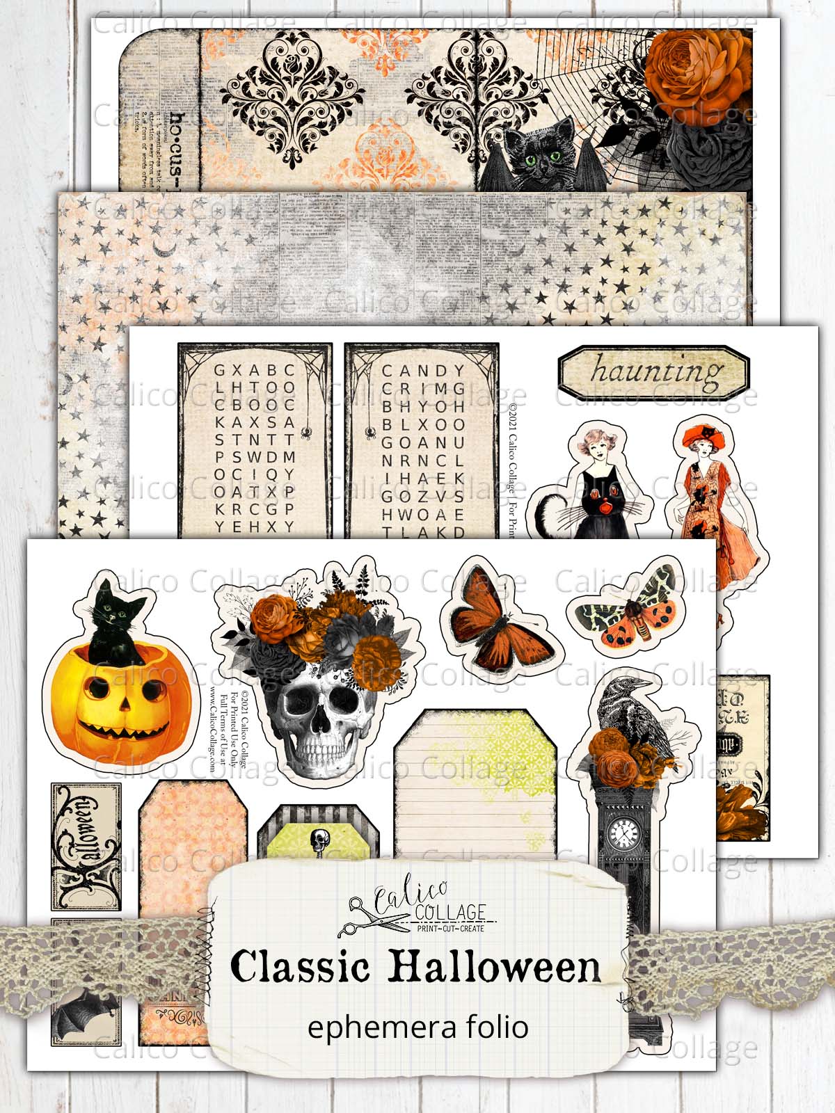 Halloween Ephemera Junk Journal Folio, Classic Halloween Ephemera