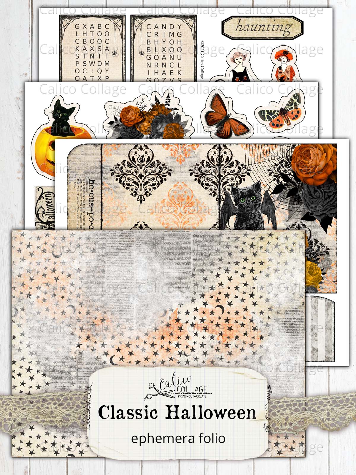 Halloween Ephemera Junk Journal Folio, Classic Halloween Ephemera