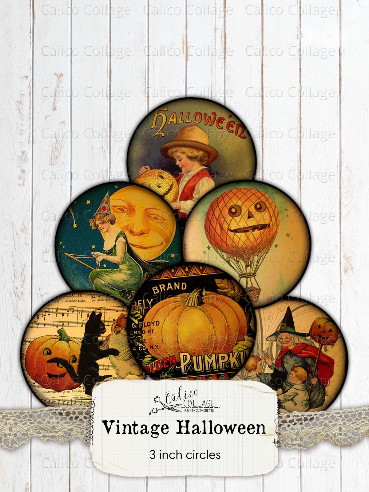 Vintage Halloween Ephemera 3 Inch Circles Collage Sheet