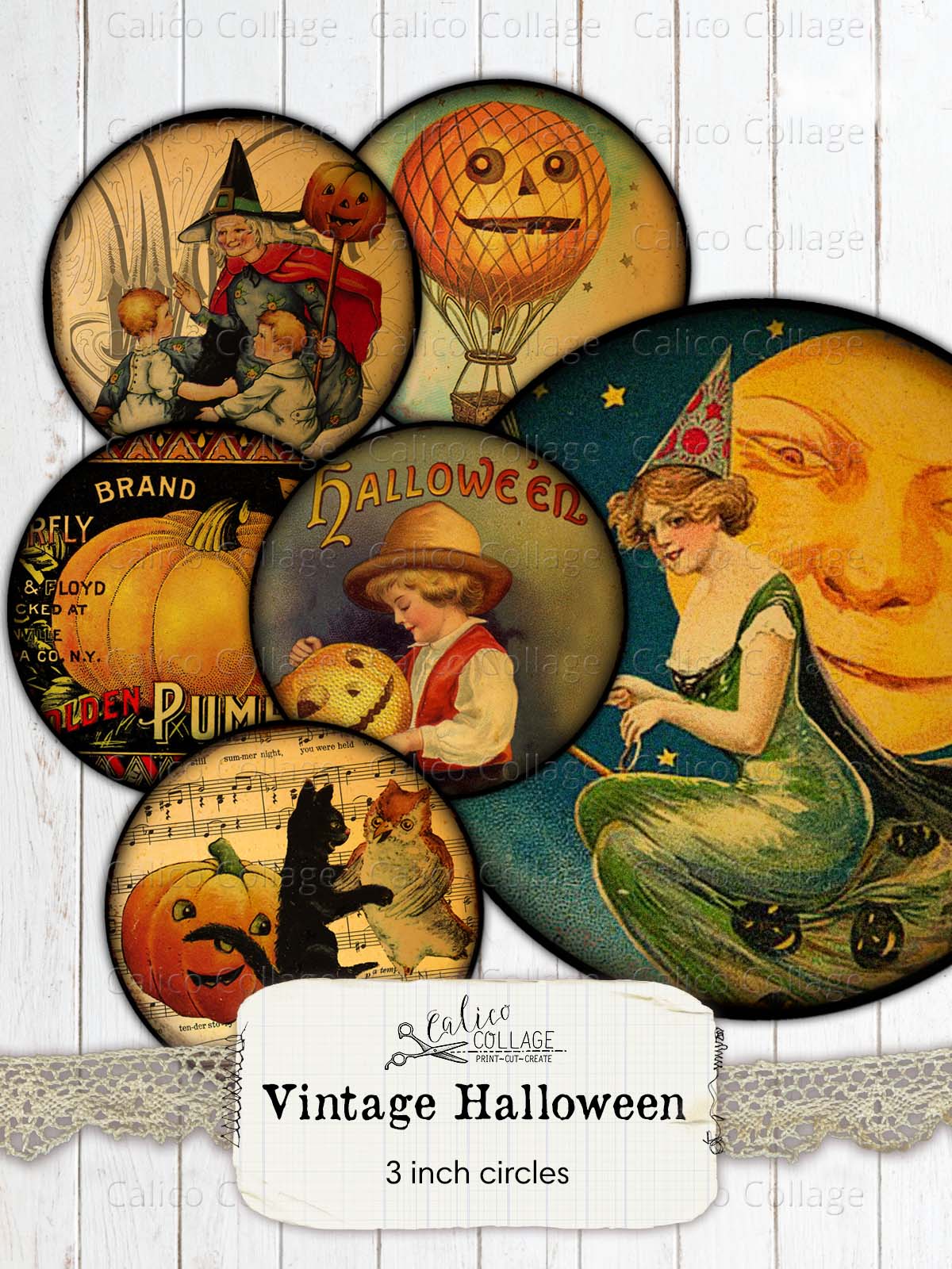 Vintage Halloween Ephemera 3 Inch Circles Collage Sheet