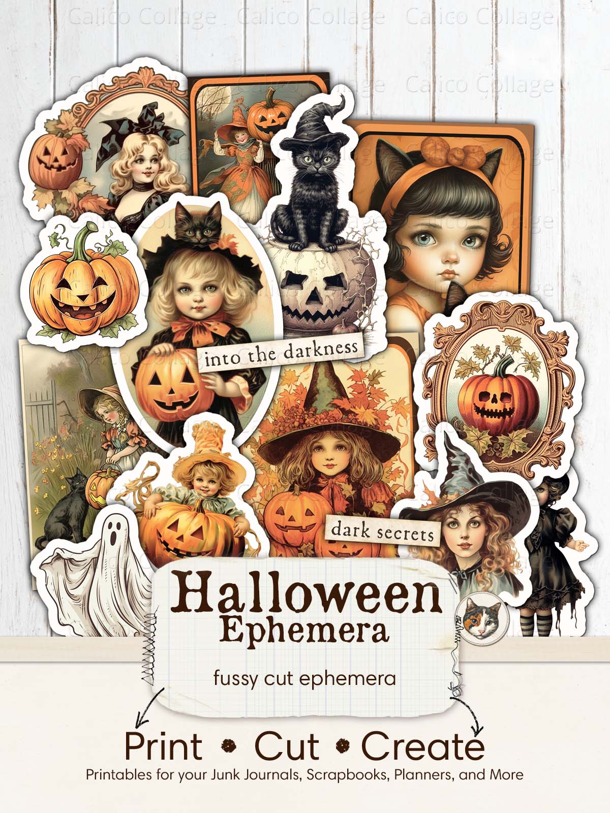 Halloween Ephemera Junk Journal Printable, Halloween Fussy Cut Ephemera