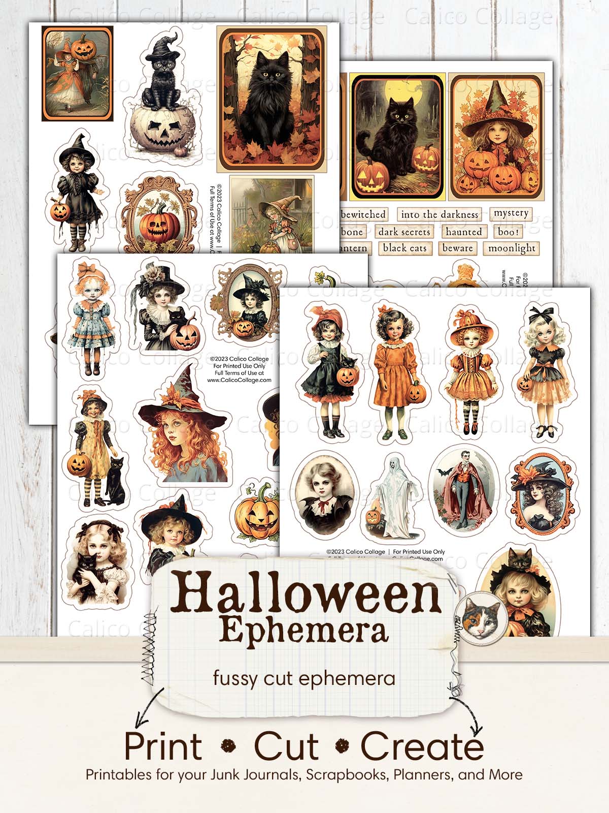 Halloween Ephemera Junk Journal Printable, Halloween Fussy Cut Ephemera