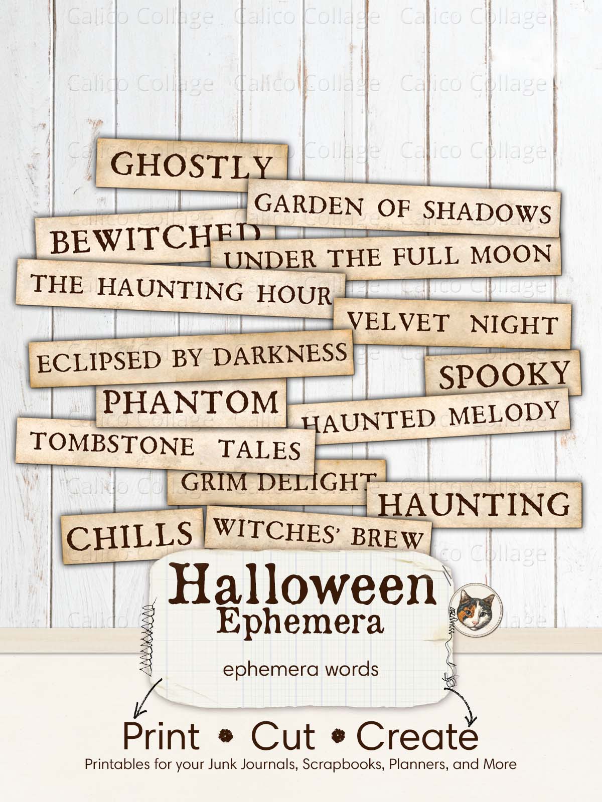 Halloween Ephemera Words Junk Journal Printable