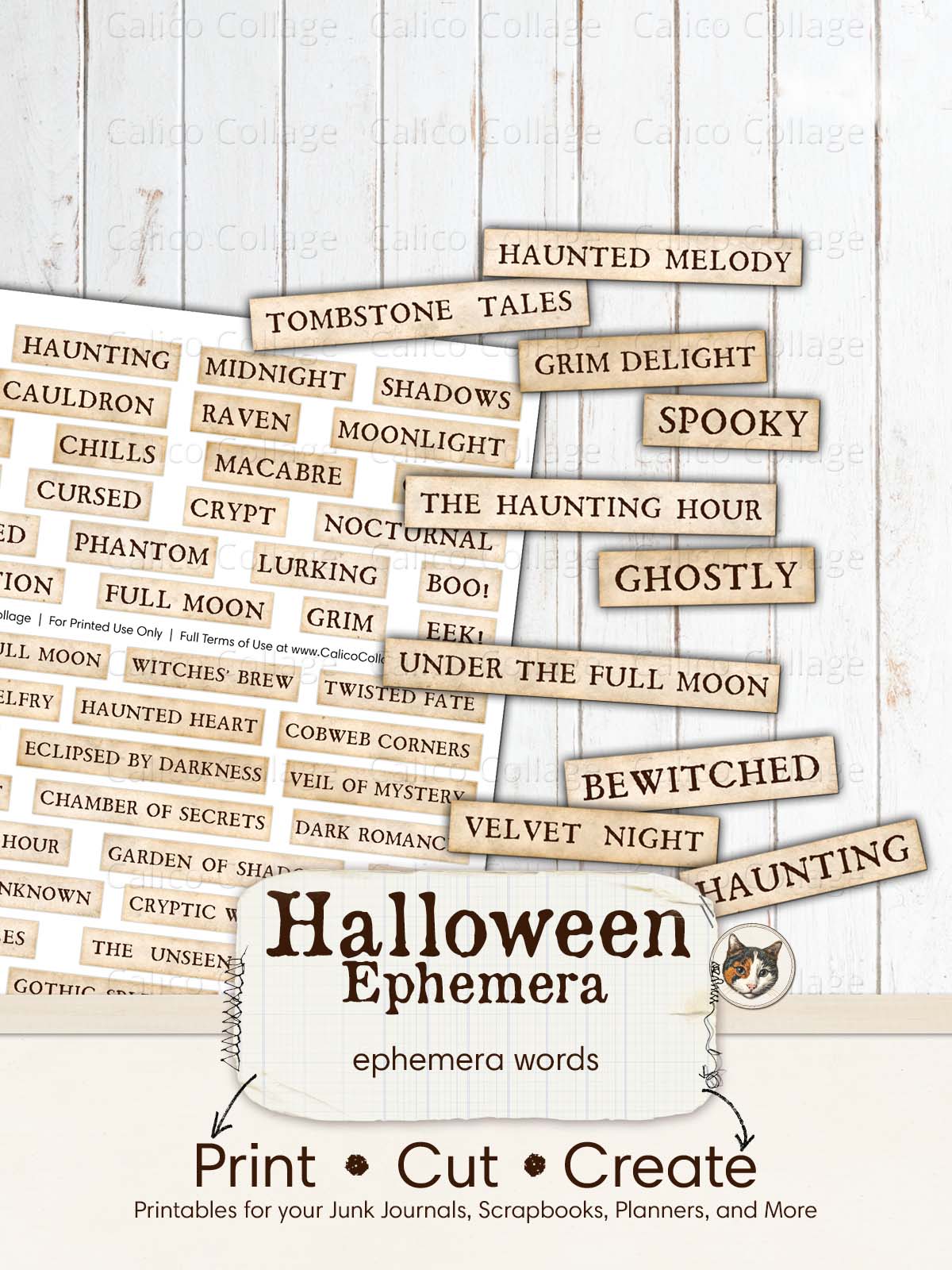 Halloween Ephemera Words Junk Journal Printable