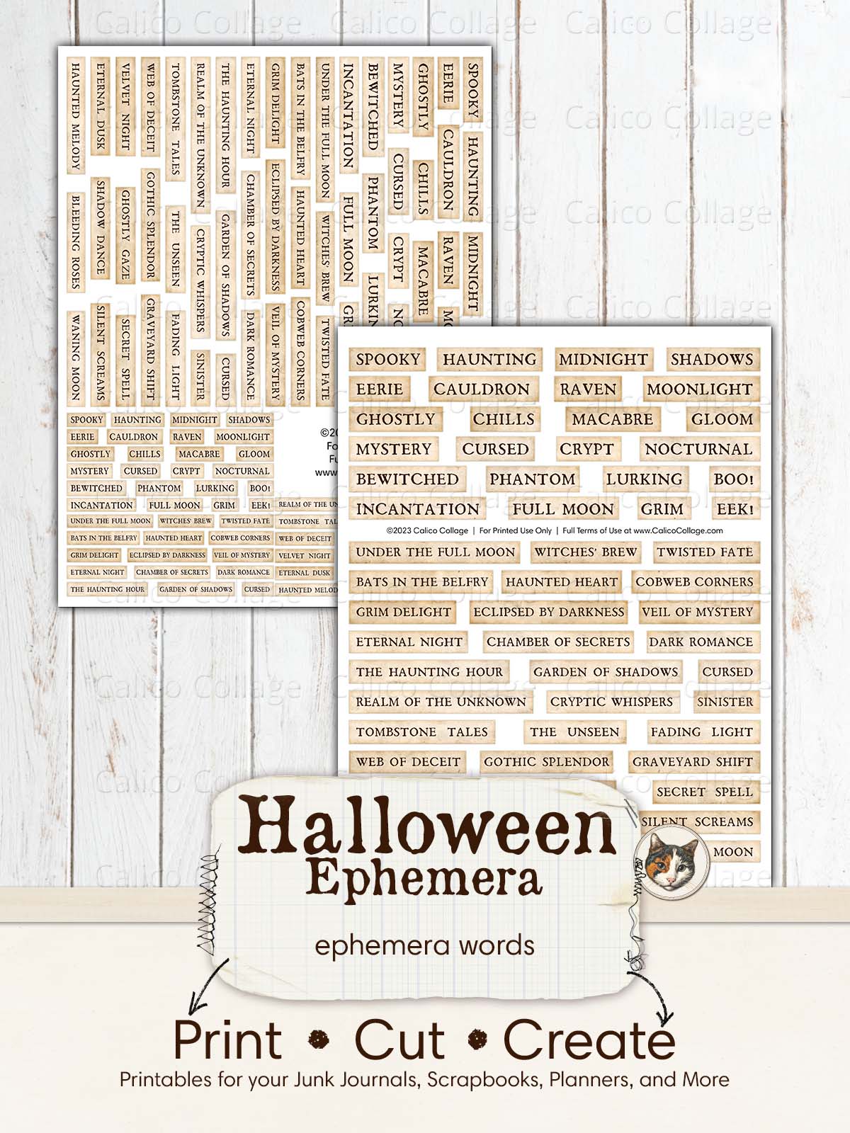 Halloween Ephemera Words Junk Journal Printable