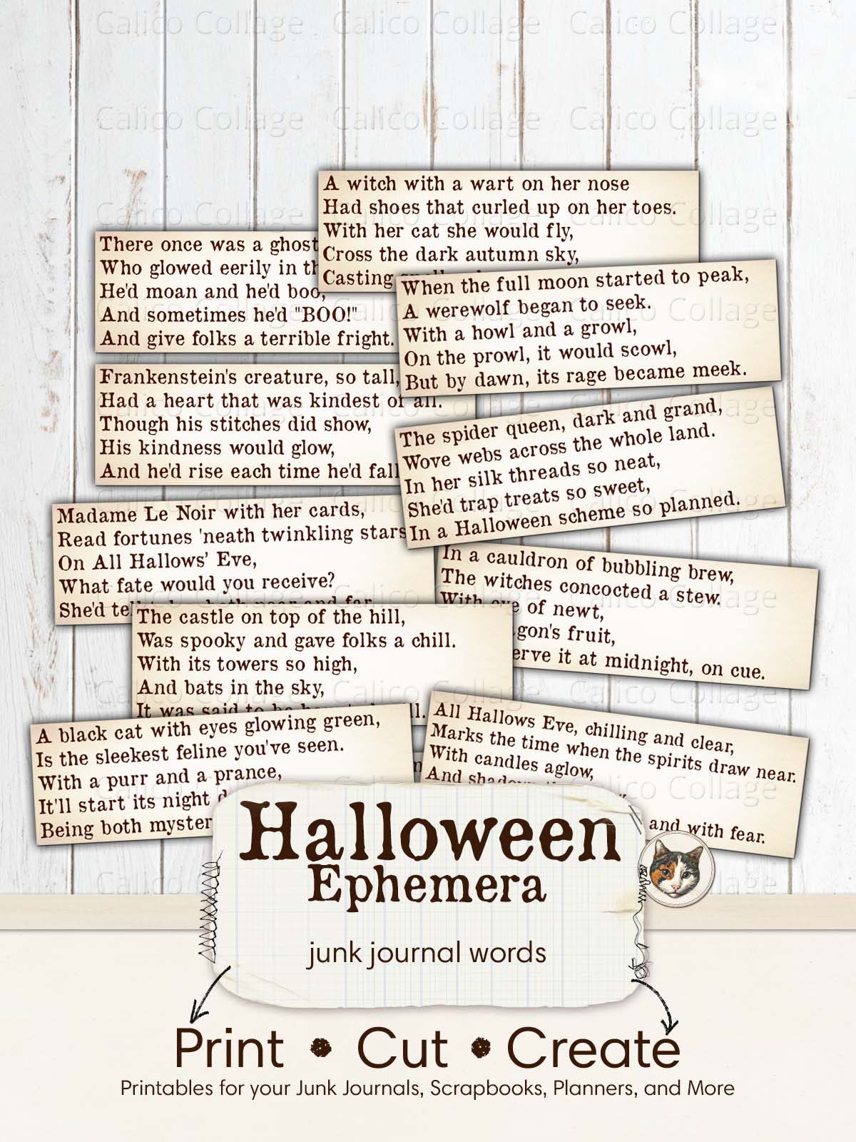 Halloween Ephemera Junk Journal Words Printable, Halloween Verses