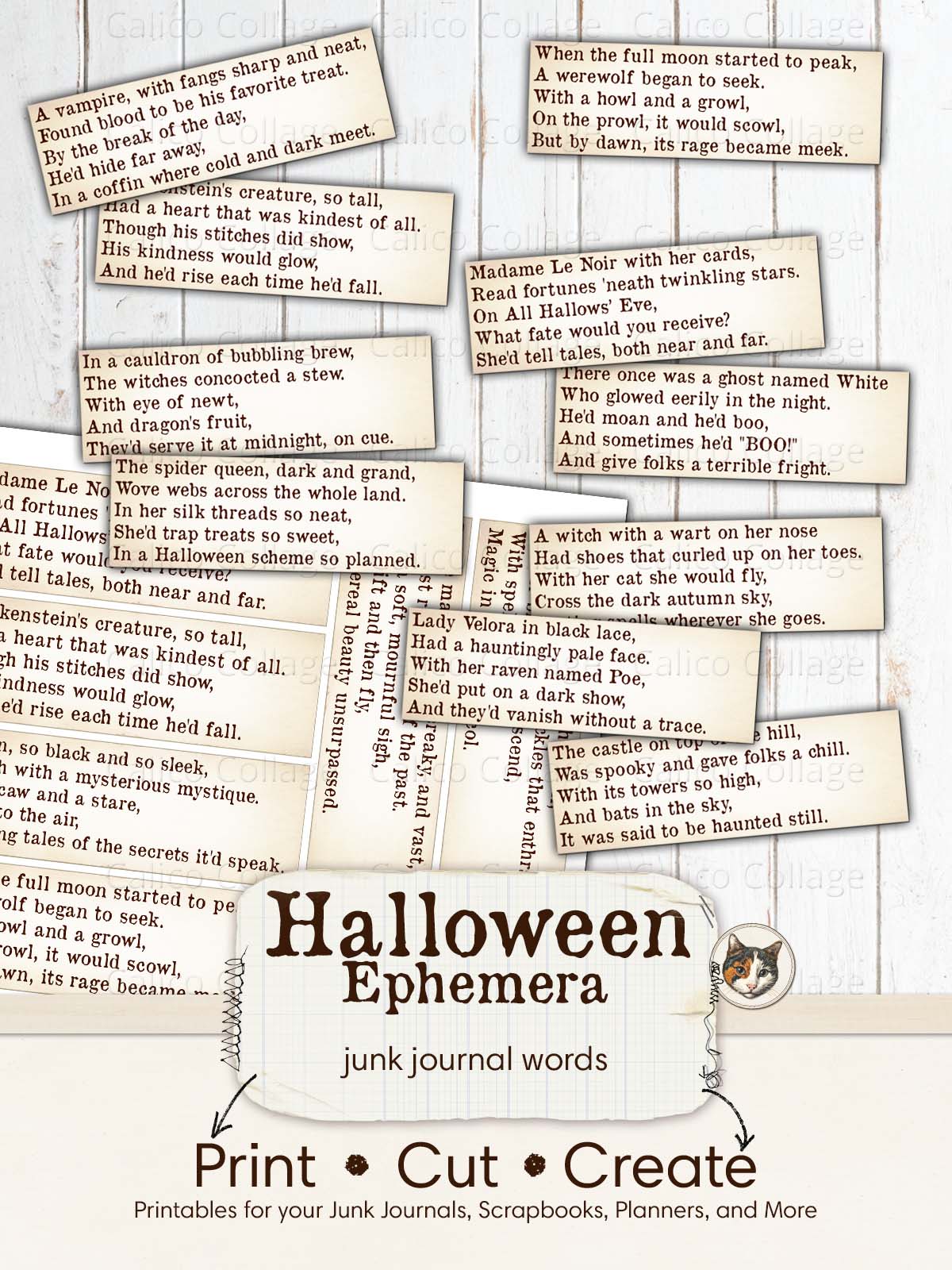 Halloween Ephemera Junk Journal Words Printable, Halloween Verses