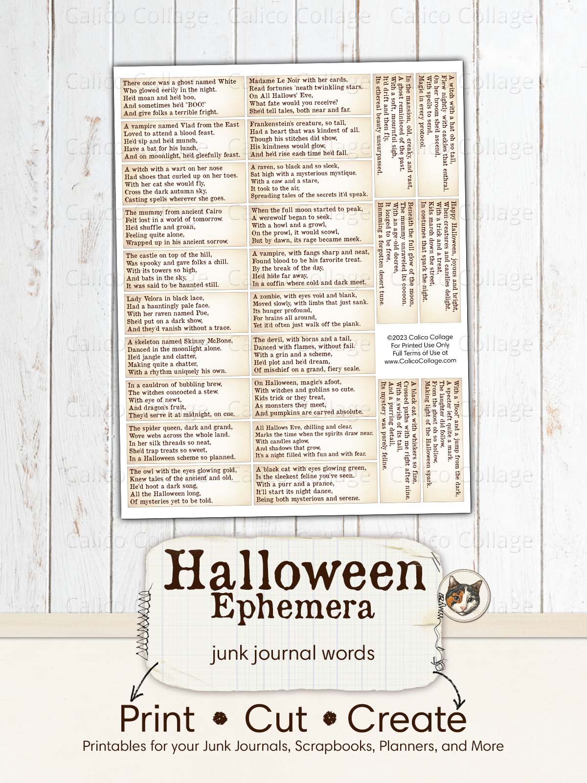 Halloween Ephemera Junk Journal Words Printable, Halloween Verses