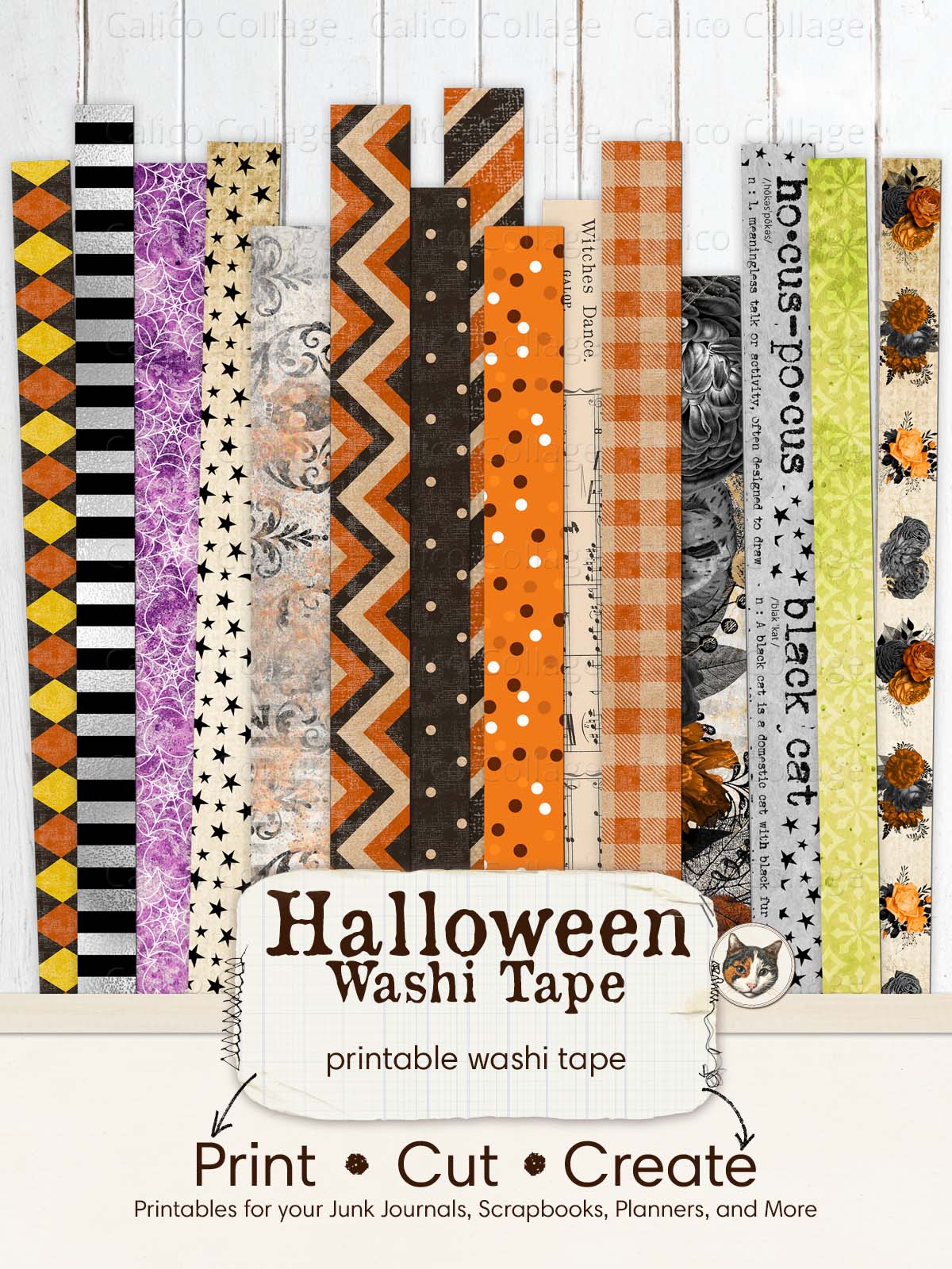 Halloween Washi Tape, Printable Washi Strips, Junk Journal Printable