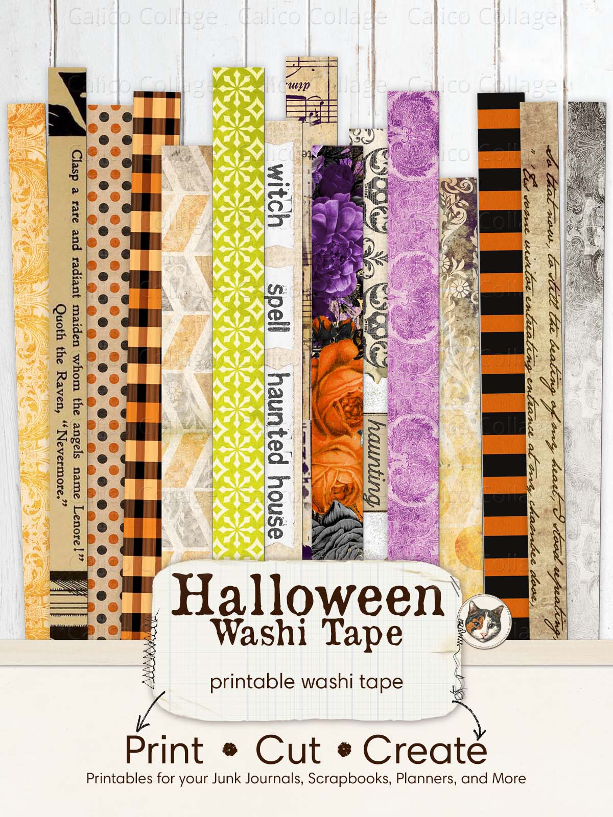 Halloween Washi Tape, Printable Washi Strips, Junk Journal Printable