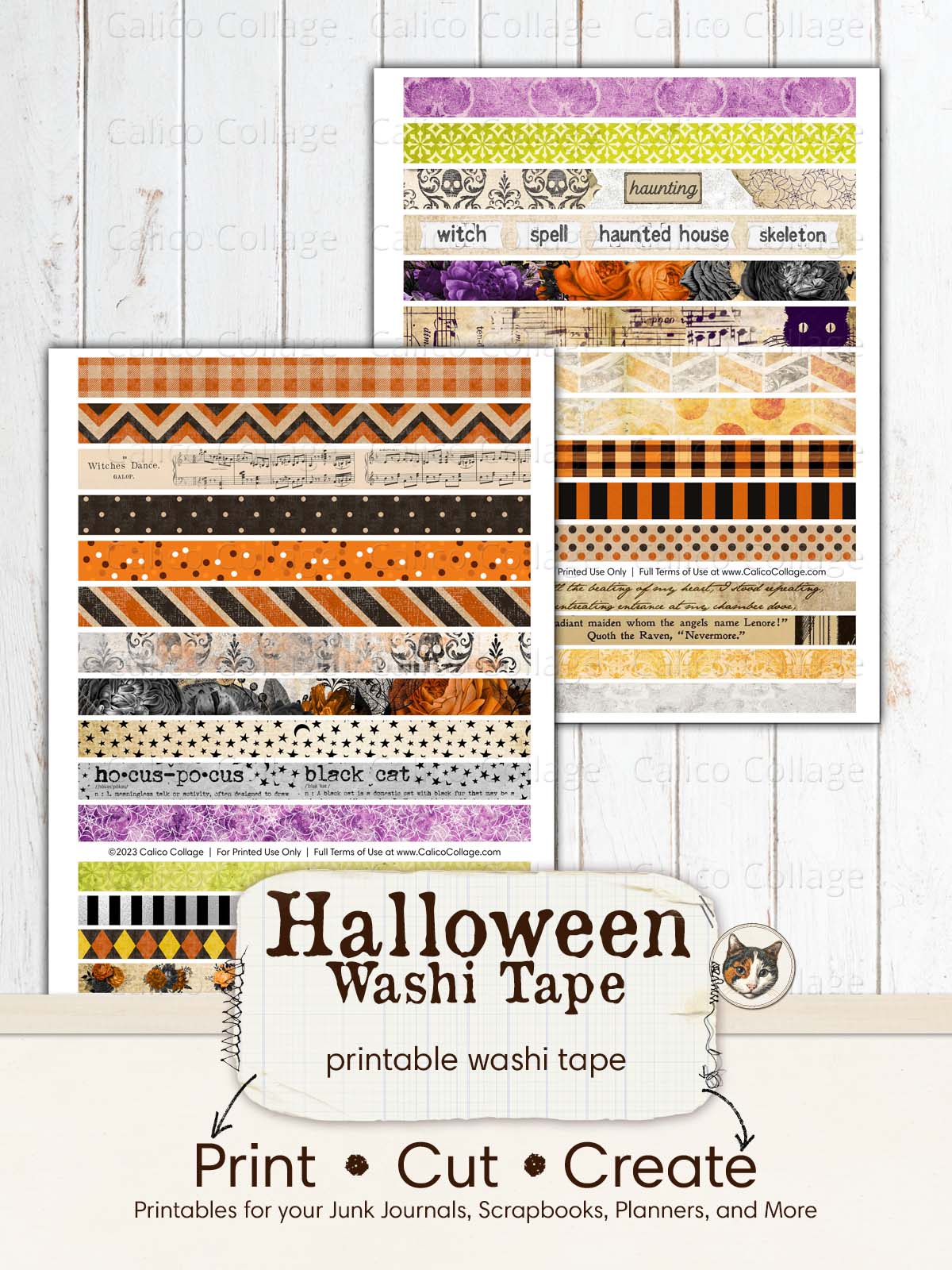 Halloween Washi Tape, Printable Washi Strips, Junk Journal Printable