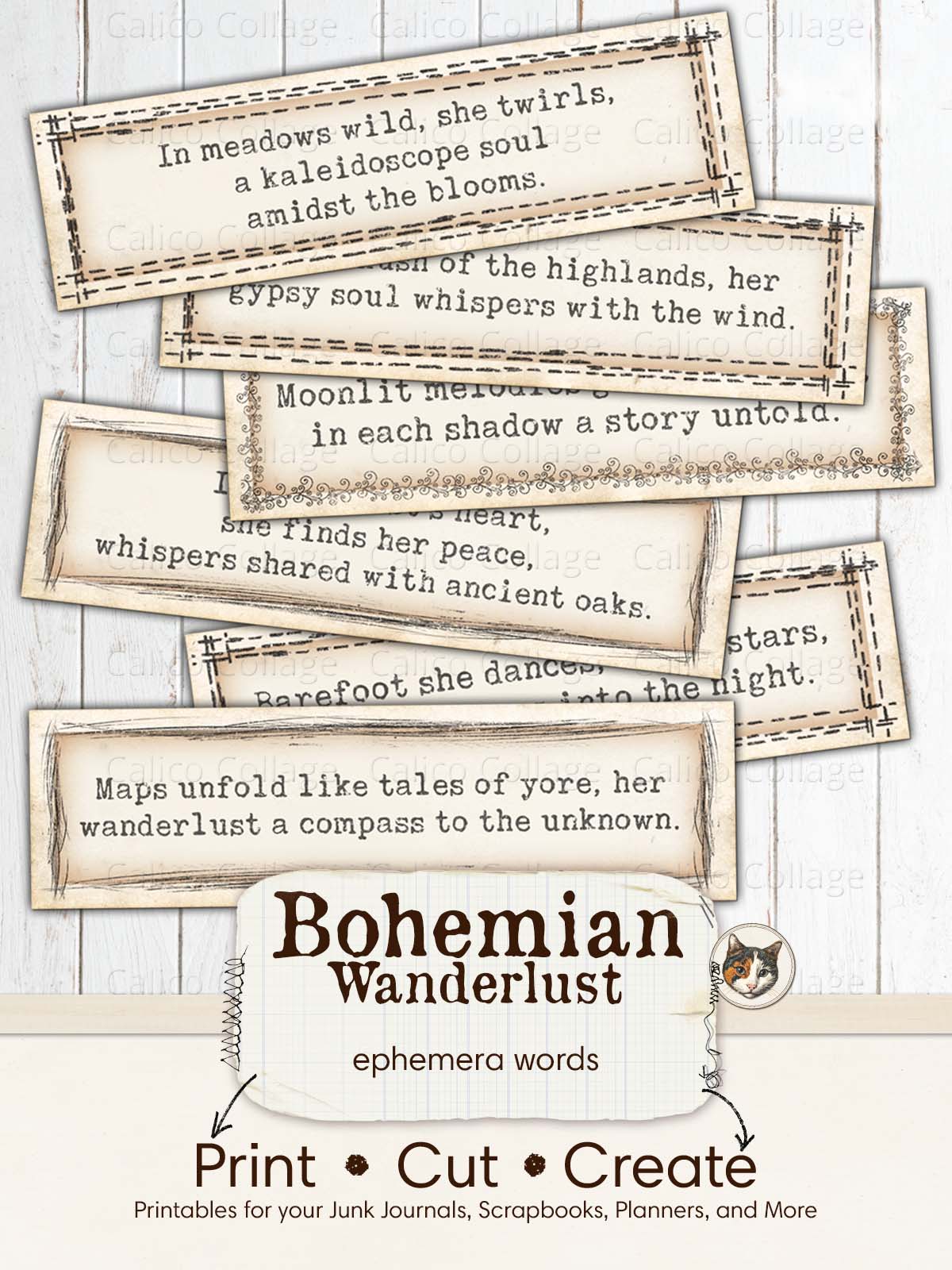 Bohemian Junk Journal Words, Gypsy Ephemera Words – CalicoCollage