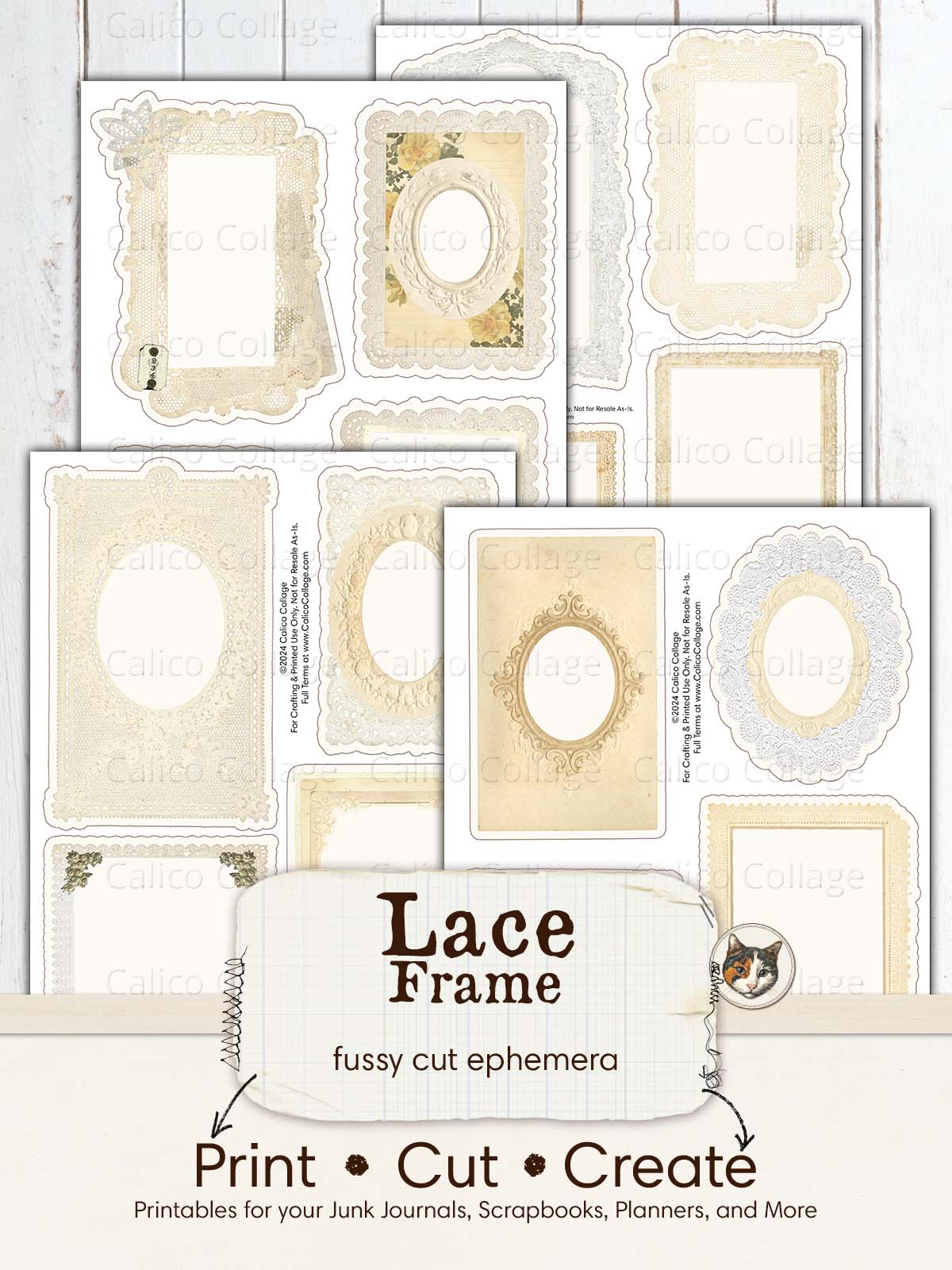 Lace Frames Junk Journal Printable, Fussy Cut Printable Ephemera