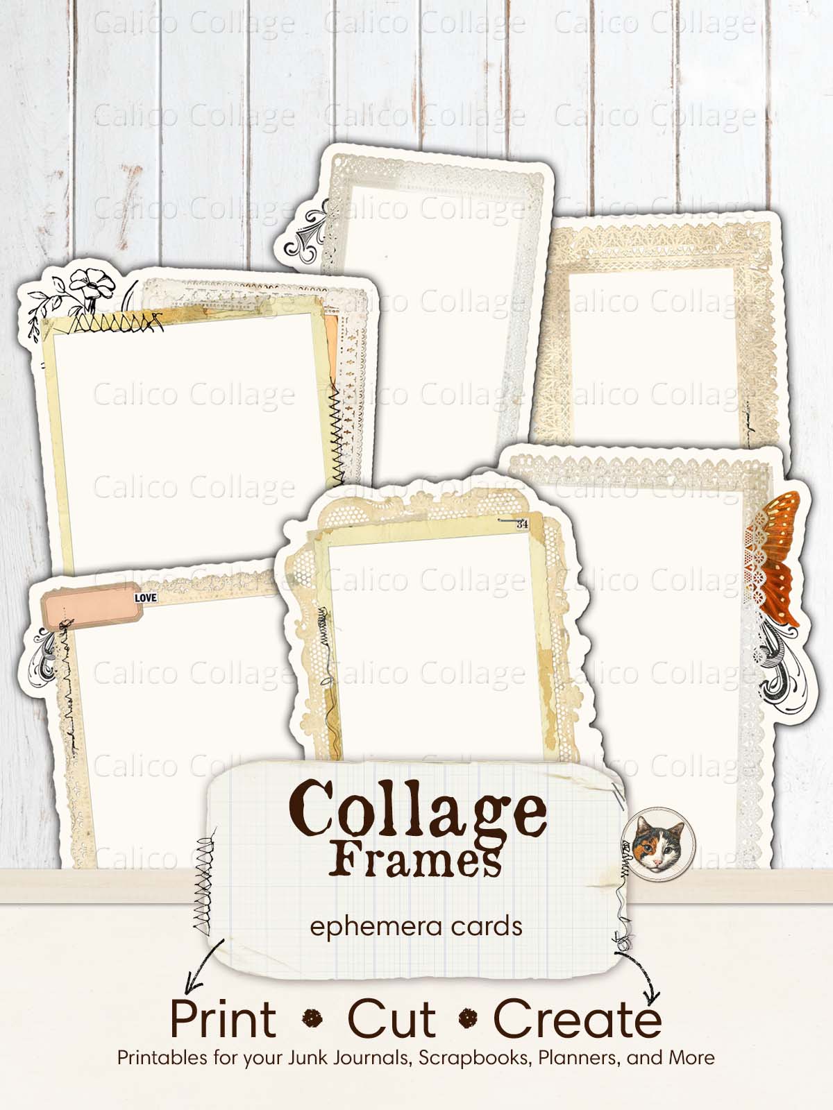 Collage Frames Junk Journal Printable, Fussy Cut Printable Ephemera
