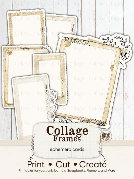 Collage Frames Junk Journal Printable, Fussy Cut Printable Ephemera