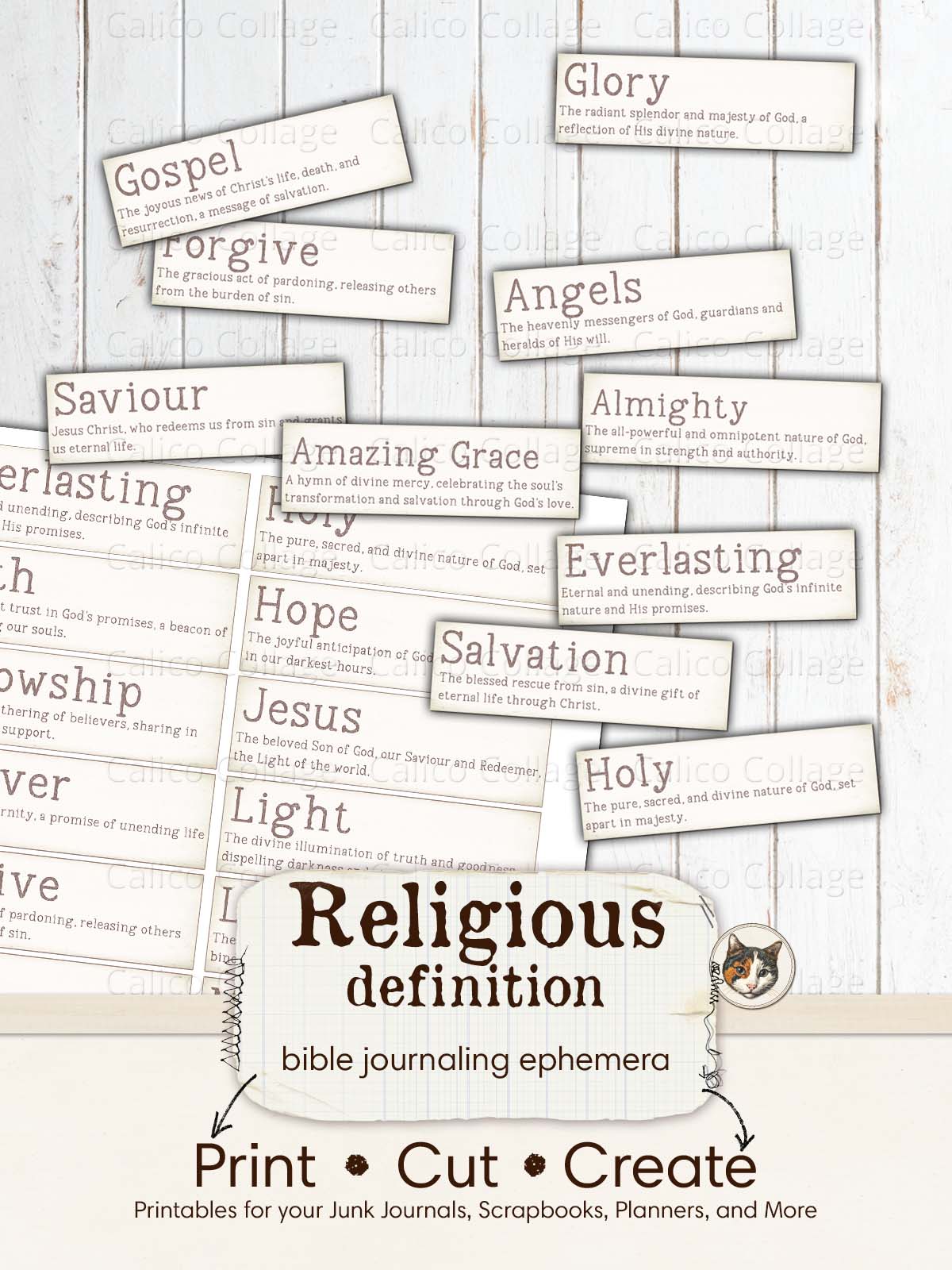 Bible Journaling Ephemera Words, Religious Definitions