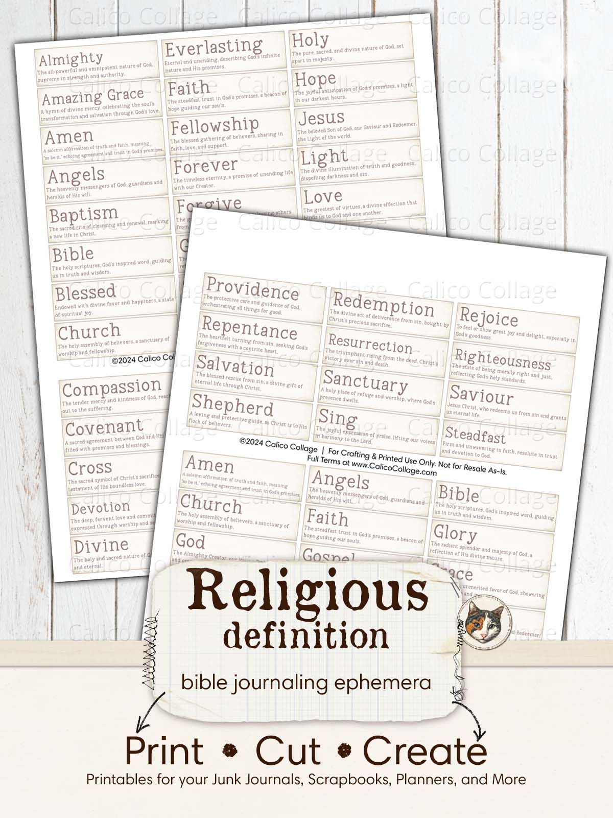 Bible Journaling Ephemera Words, Religious Definitions