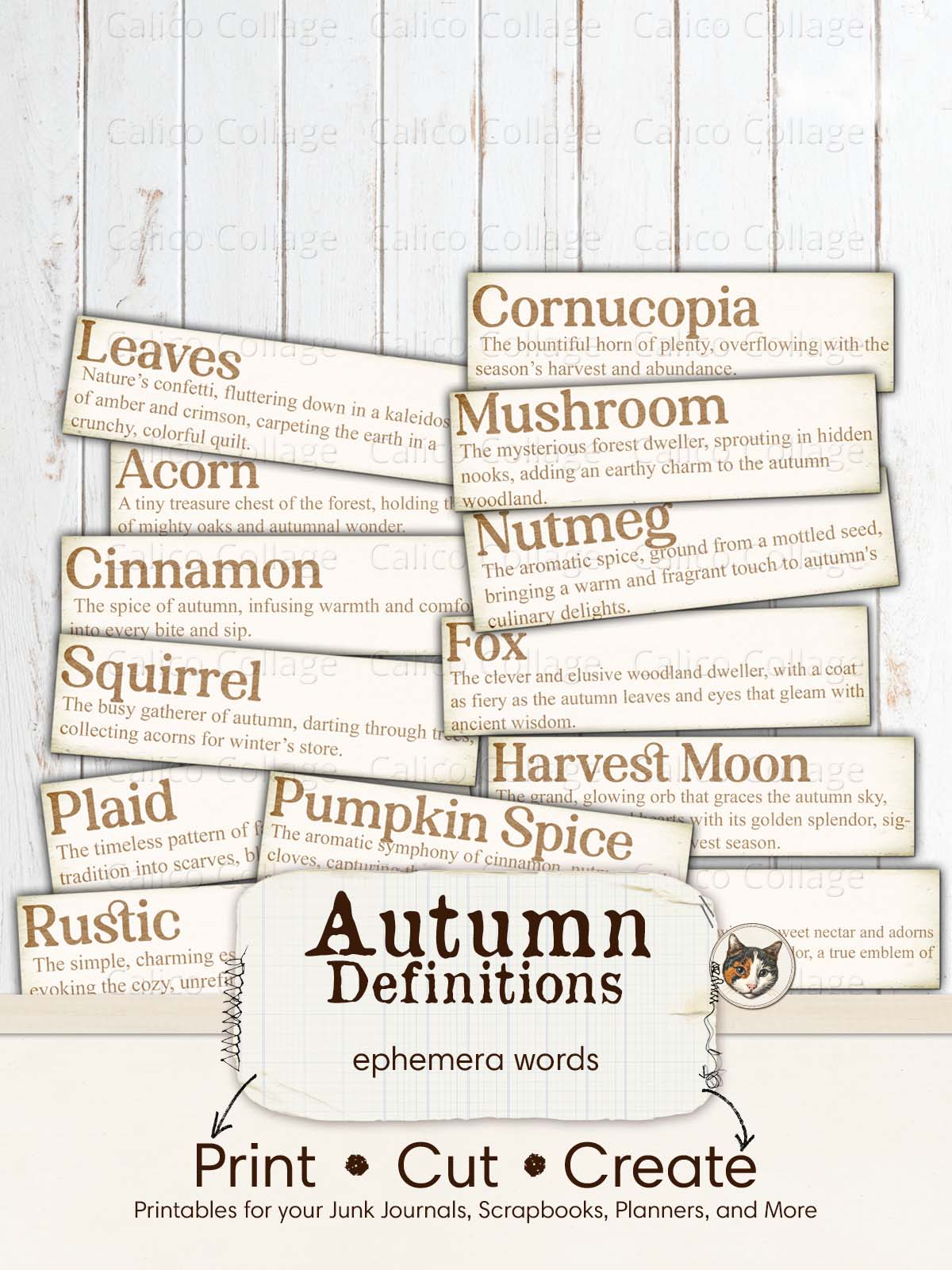 Autumn Definitions Ephemera Words, Fall Junk Journal Ephemera