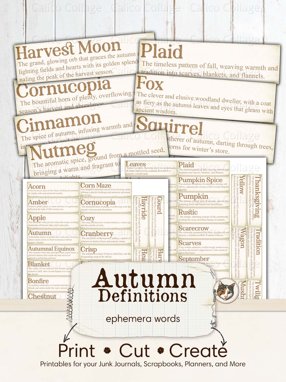 Autumn Definitions Ephemera Words, Fall Junk Journal Ephemera