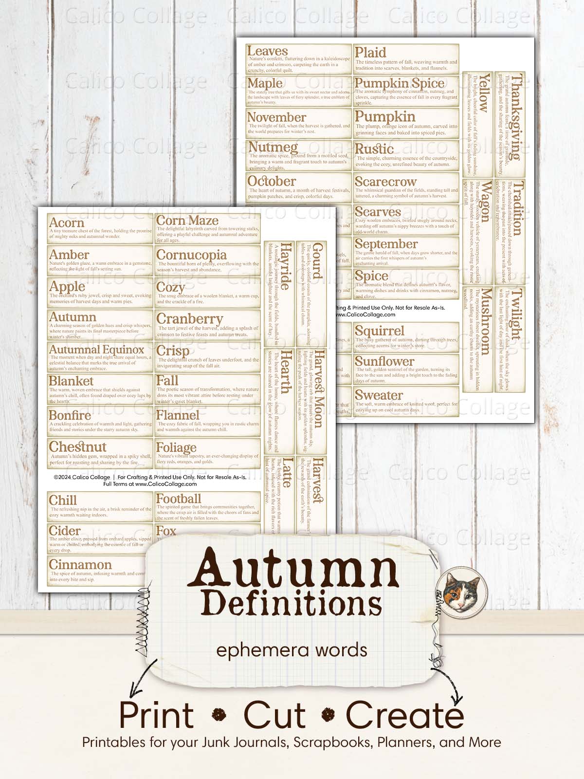 Autumn Definitions Ephemera Words, Fall Junk Journal Ephemera