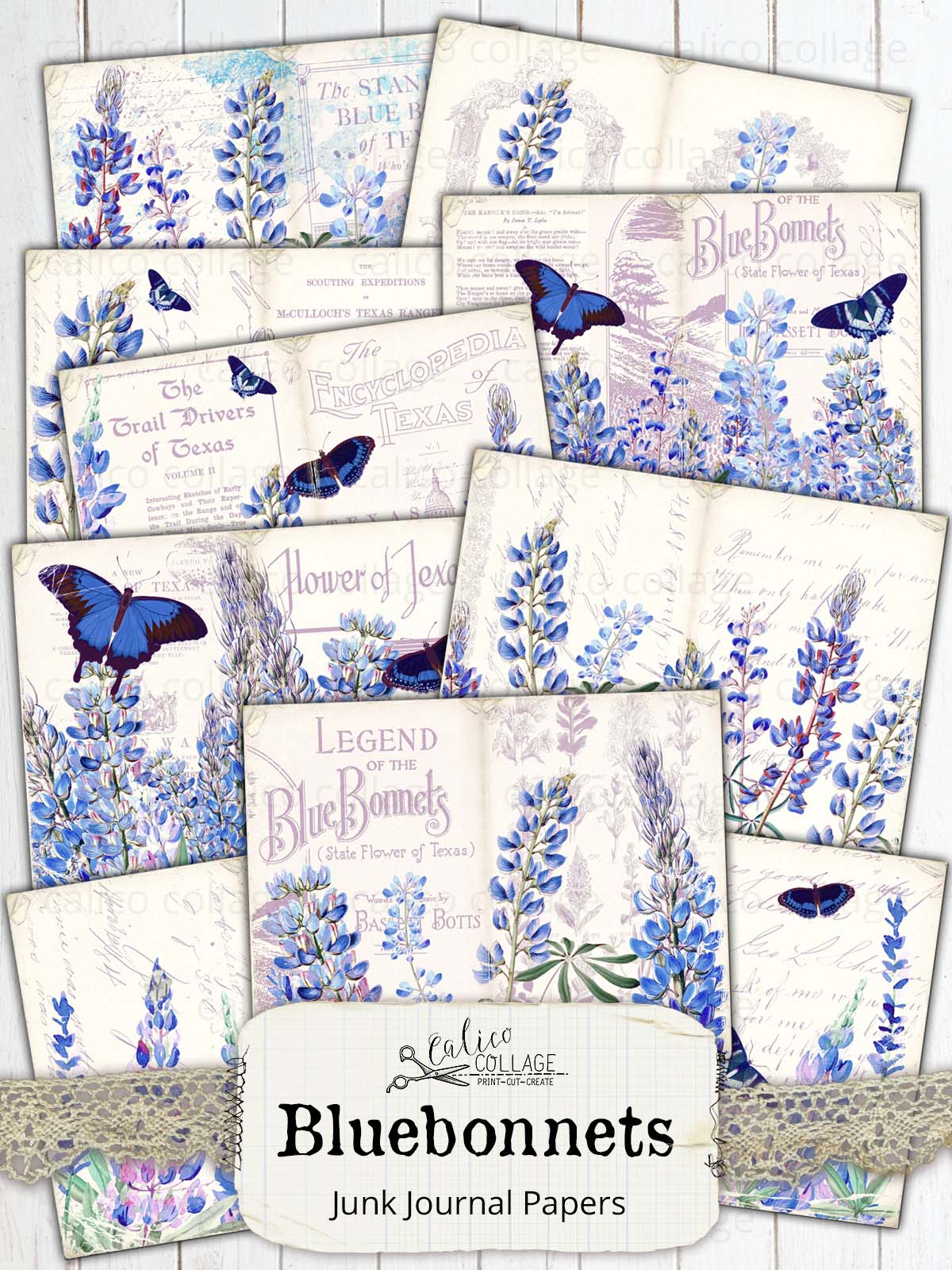 Bluebonnet Junk Journal Papers